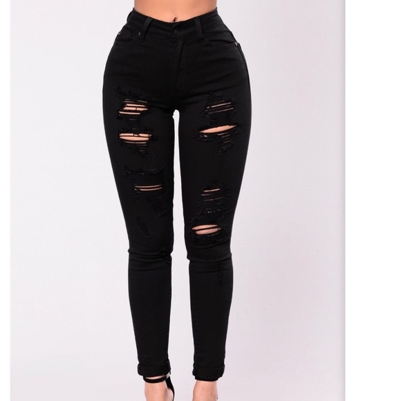 Fashion Nova Denim - High Waist Black Distressed Ripped Jeans